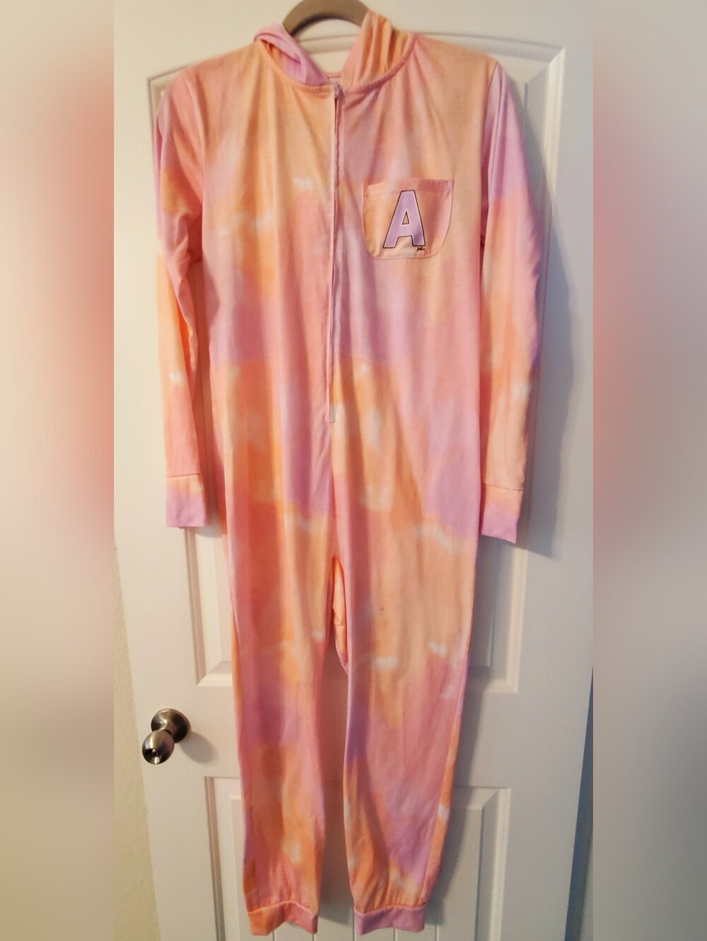 Justice Girls  Pink & Peach Tie-Dye Hooded One-Piece Pajama
